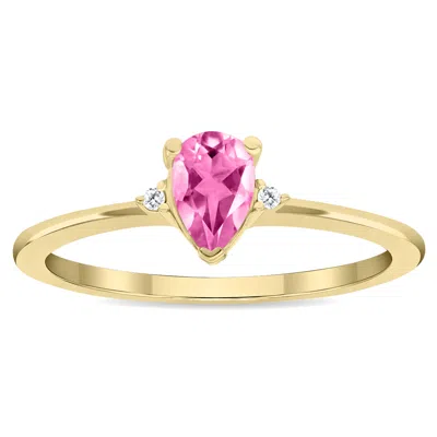 Sselects Women's Pear Shaped Topaz And Diamond Classic Ring In 10k Yellow Gold In Pink