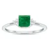 SSELECTS WOMEN'S PRINCESS CUT EMERALD AND DIAMOND HALF MOON RING IN 10K WHITE GOLD