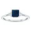 SSELECTS WOMEN'S PRINCESS CUT SAPPHIRE AND DIAMOND HALF MOON RING IN 10K WHITE GOLD