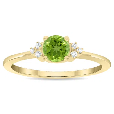 Sselects Women's Round Shaped Peridot And Diamond Half Moon Ring In 10k Yellow Gold