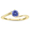 SSELECTS WOMEN'S ROUND SHAPED TANZANITE AND DIAMOND WAVE RING IN 10K YELLOW GOLD