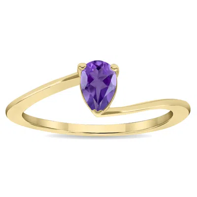 Sselects Women's Solitaire Pear Shaped Amethyst Wave Ring In 10k Yellow Gold In Purple