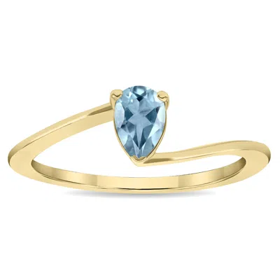 Sselects Women's Solitaire Pear Shaped Aquamarine Wave Ring In 10k Yellow Gold In Blue