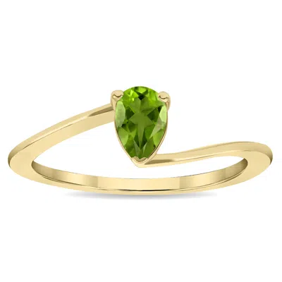 Sselects Women's Solitaire Pear Shaped Peridot Wave Ring In 10k Yellow Gold In Green