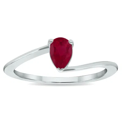 Sselects Women's Solitaire Ruby Wave Ring In 10k White Gold