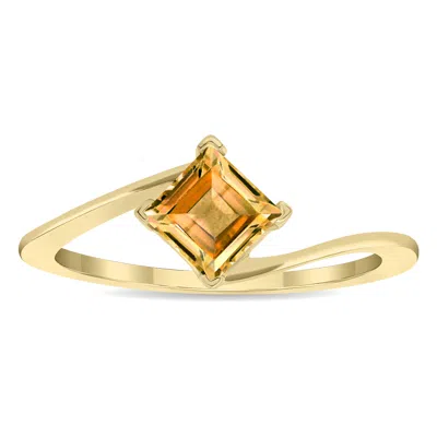 Sselects Women's Solitaire Square Shaped Citrine Wave Ring In 10k Yellow Gold In Orange