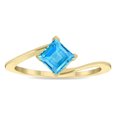 Sselects Women's Solitaire Square Shaped Topaz Wave Ring In 10k Yellow Gold In Blue