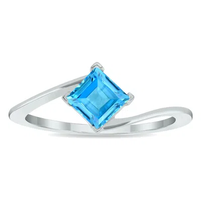 Sselects Women's Solitaire Topaz Wave Ring In 10k White Gold
