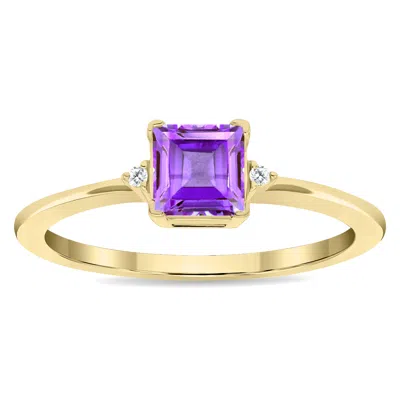 Sselects Women's Square Shaped Amethyst And Diamond Classic Ring In 10k Yellow Gold In Purple