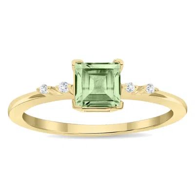 Sselects Women's Square Shaped Amethyst And Diamond Sparkle Ring In 10k Yellow Gold In Green