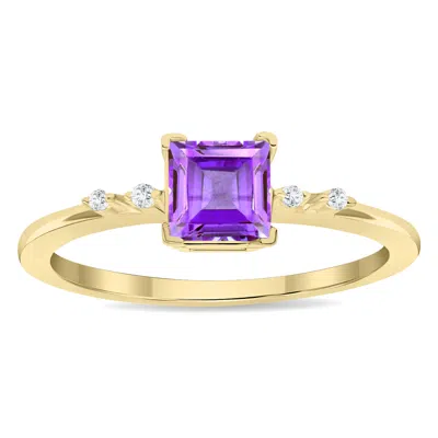 Sselects Women's Square Shaped Amethyst And Diamond Sparkle Ring In 10k Yellow Gold In Purple