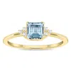 SSELECTS WOMEN'S SQUARE SHAPED AQUAMARINE AND DIAMOND HALF MOON RING IN 10K YELLOW GOLD