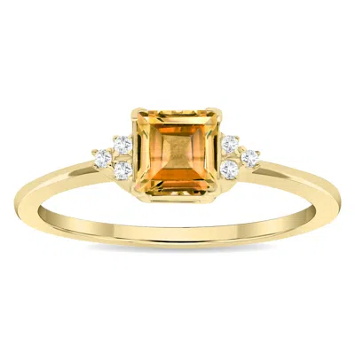 Sselects Women's Square Shaped Citrine And Diamond Half Moon Ring In 10k Yellow Gold In Orange
