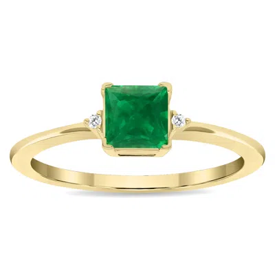 Sselects Women's Square Shaped Emerald And Diamond Classic Ring In 10k Yellow Gold In Green