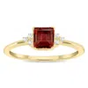 SSELECTS WOMEN'S SQUARE SHAPED GARNET AND DIAMOND HALF MOON RING IN 10K YELLOW GOLD