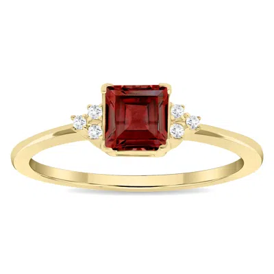 Sselects Women's Square Shaped Garnet And Diamond Half Moon Ring In 10k Yellow Gold In Red