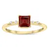 SSELECTS WOMEN'S SQUARE SHAPED GARNET AND DIAMOND SPARKLE RING IN 10K YELLOW GOLD