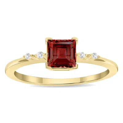 Sselects Women's Square Shaped Garnet And Diamond Sparkle Ring In 10k Yellow Gold In Red