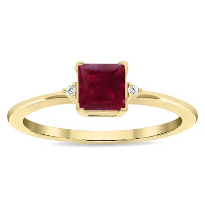 Sselects Women's Square Shaped Ruby And Diamond Classic Ring In 10k Yellow Gold In Red