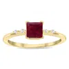 SSELECTS WOMEN'S SQUARE SHAPED RUBY AND DIAMOND SPARKLE RING IN 10K YELLOW GOLD