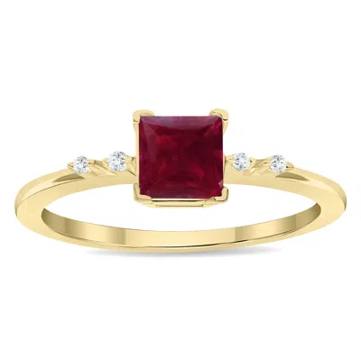 Sselects Women's Square Shaped Ruby And Diamond Sparkle Ring In 10k Yellow Gold In Red