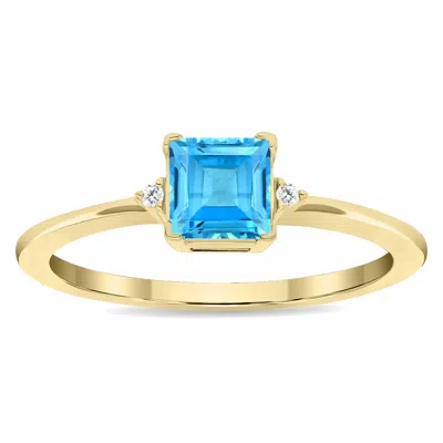 Sselects Women's Square Shaped Topaz And Diamond Classic Ring In 10k Yellow Gold In Blue
