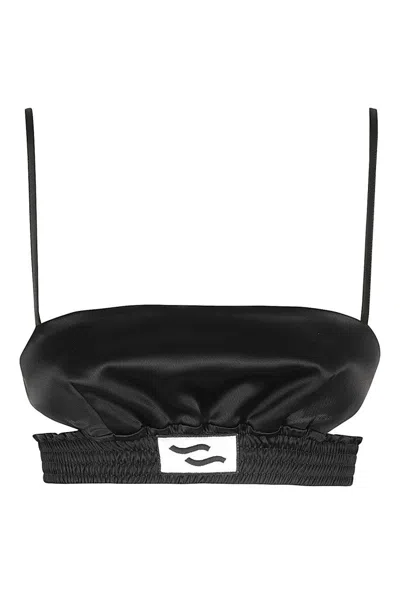 SSHEENA BLACK SATIN SHEENA TOP WITH ELASTIC STRAPS