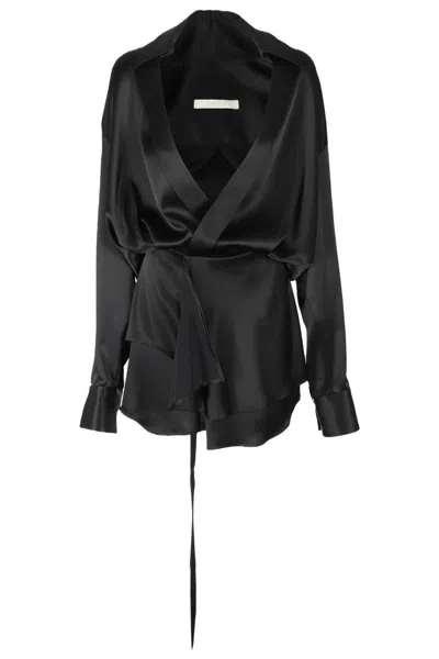 Ssheena Black Chemisier Dress With Hidden Button Closure In Nero
