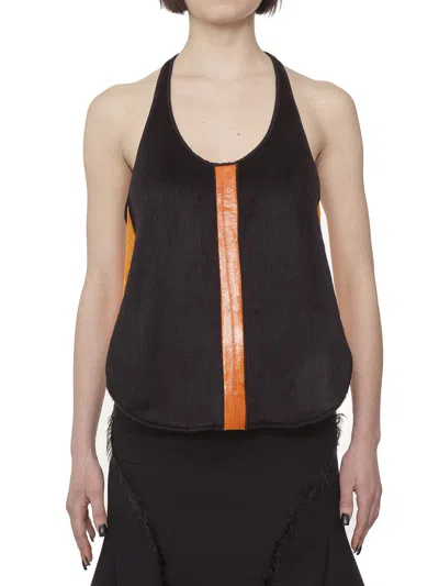 Ssheena Two-coloured Silk Top In Black
