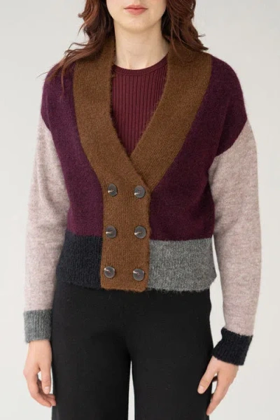 Sskein Color Block Cardi In Aubergine Multi