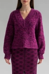 Sskein V Neck Boucle Pullover In Fuschia Aubergine