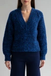Sskein V Neck Boucle Pullover In Sky Navy