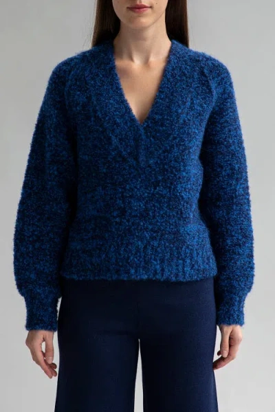 Sskein V Neck Boucle Pullover In Sky Navy
