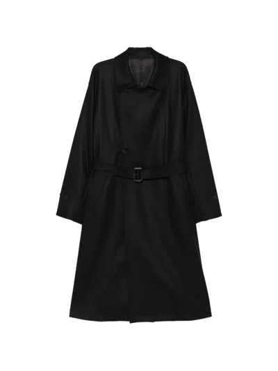 Ssstein Belted Double-breasted Coat In Schwarz