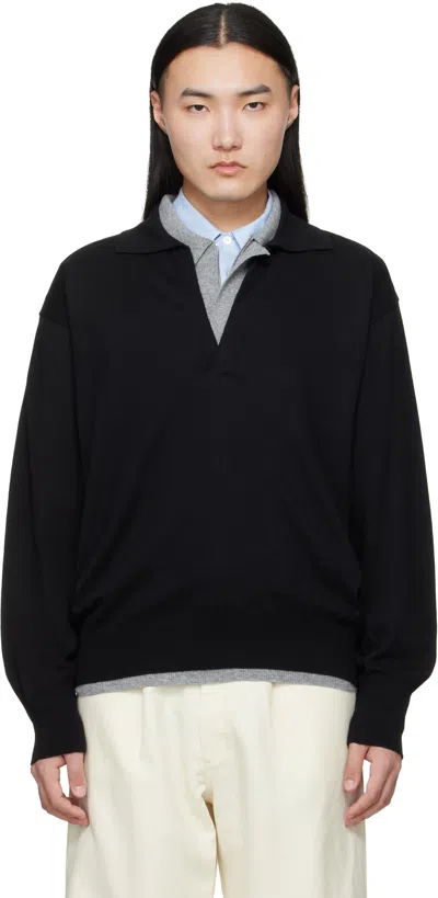 Ssstein Black Organic Cotton Knit Skipper Ls Polo