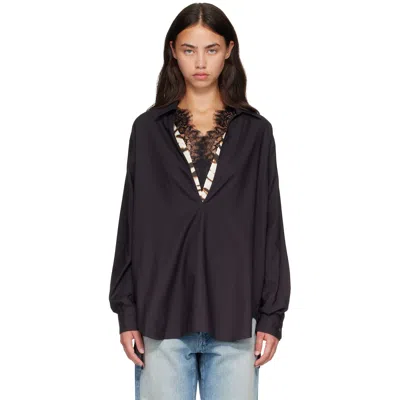 Ssstein Black Pima Cotton Oversized Skipper Shirt