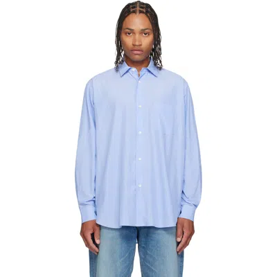 Ssstein Blue Smooth Cotton Oversized Regular Collar Shirt