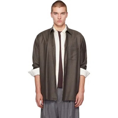Ssstein Brown Extra Fine Wool Oversized Regular Collar Shirt