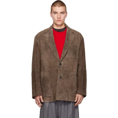 Ssstein ブラウン Goat Suede テーラードジャケット In Olive