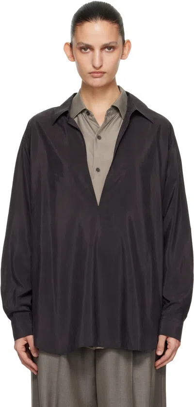 Ssstein Brown Silk Nylon Skipper Shirt In Black