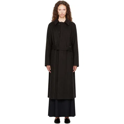 Ssstein Brown Wool Raglan Sleeve Balmacaan Coat In Black