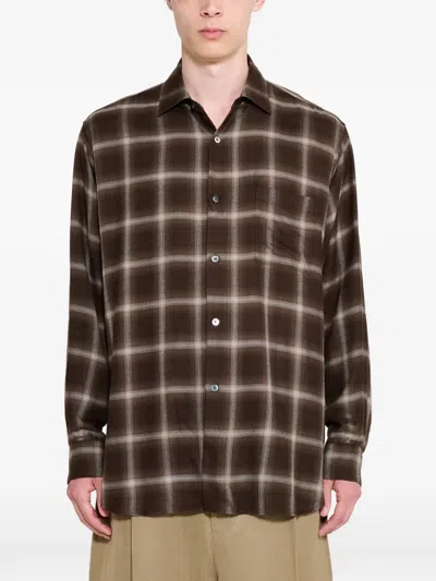 Ssstein Check-pattern Oversized Shirt In Brown