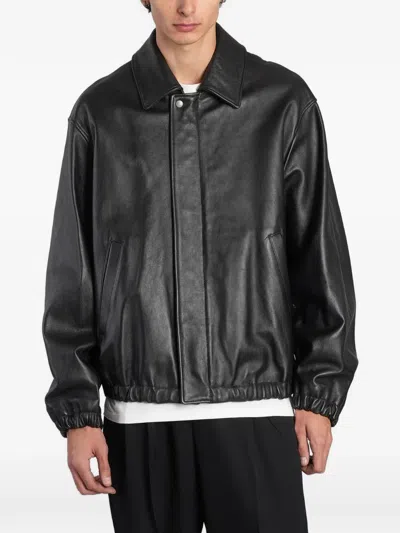 Ssstein Collared Elasticated-trim Leather Jacket In Black