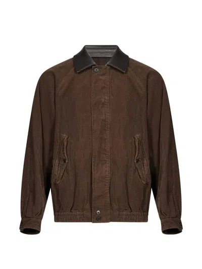 Ssstein Contrast-collar Corduroy Jacket In 브라운