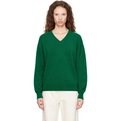 Ssstein Green Pure Cashmere Knit V-neck Sweater In Animal Print