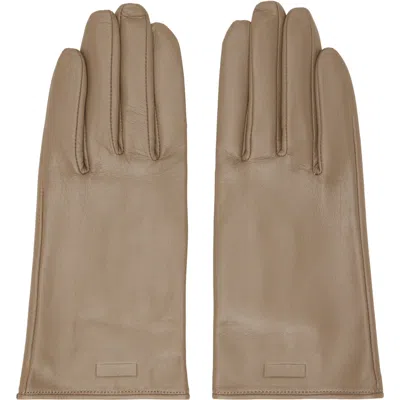 Ssstein Khaki Leather Gloves In Brown