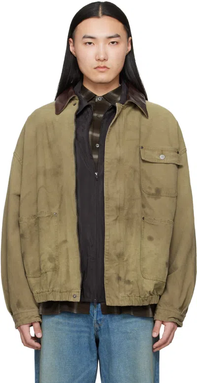 Ssstein Leather-trimmed Garment-dyed Cotton-canvas Jacket In Brown