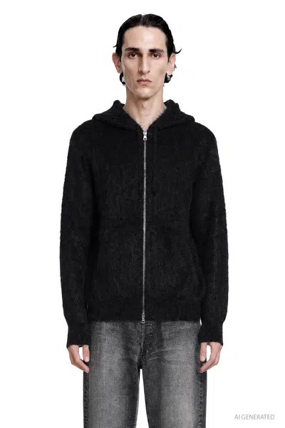 Ssstein Kid Mohair Knit Zip Hoody In Black
