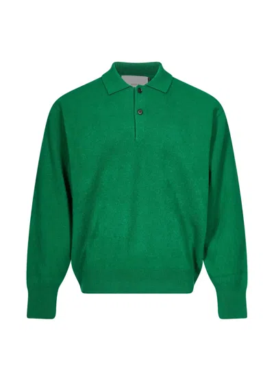 Ssstein Knitted Long-sleeve Polo Shirt In Green
