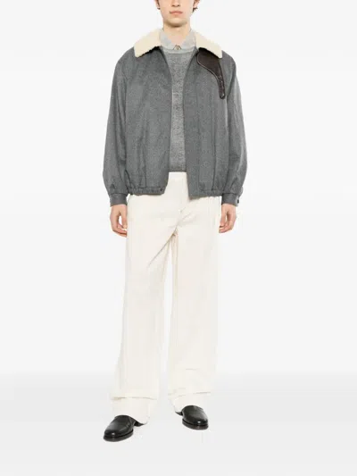 Ssstein Mouton-collar Padded Jacket In Gray